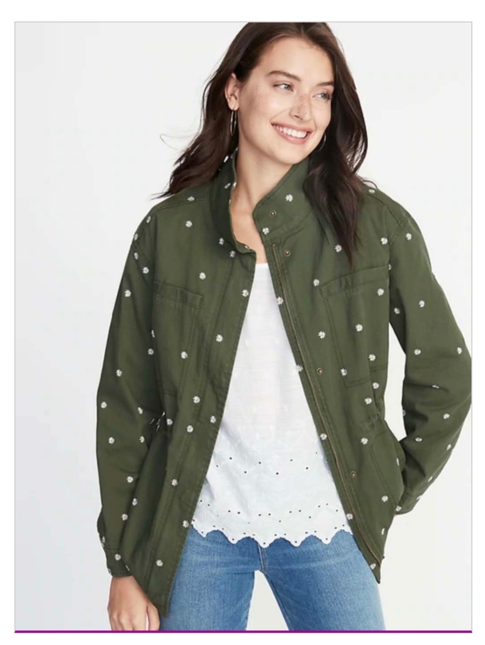 🌻 Old Navy Embriodered Daisy Field Jacket Tall